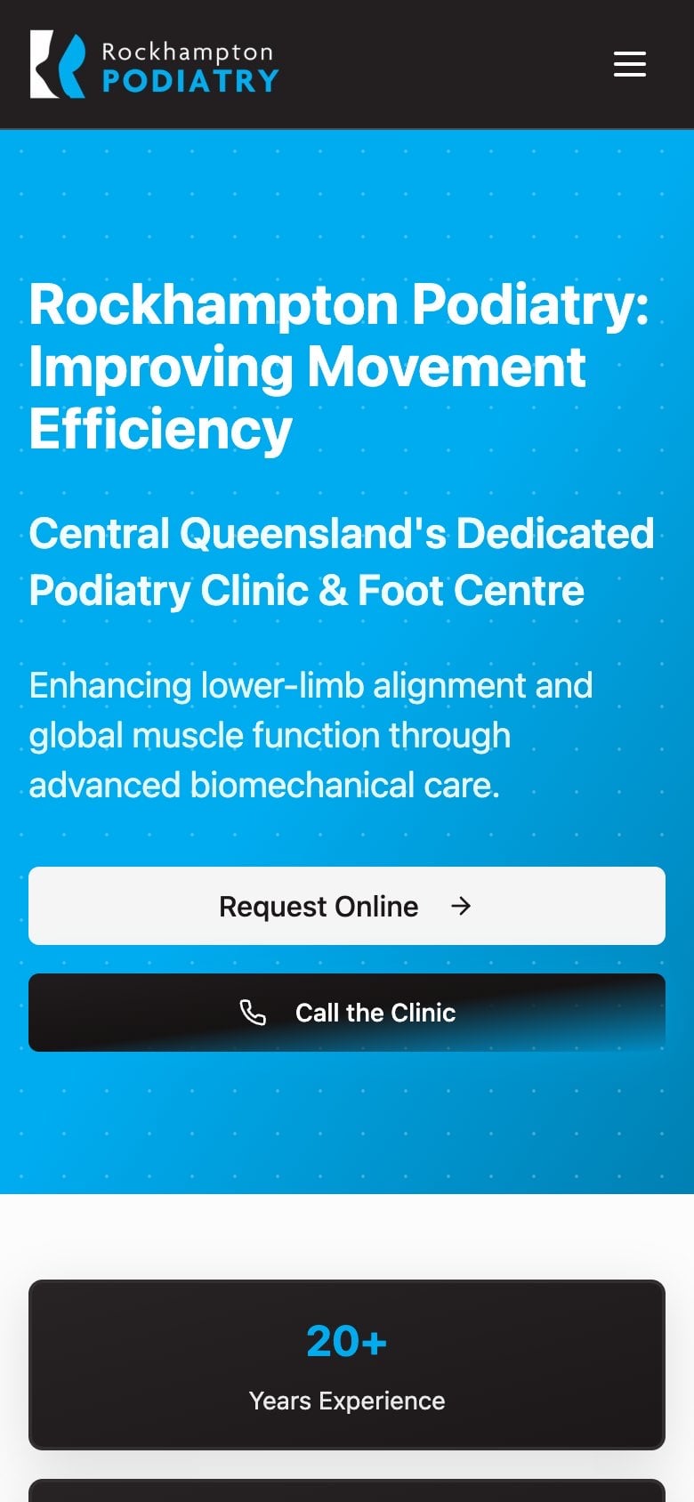 The Rockhampton Podiatry website on a phone.