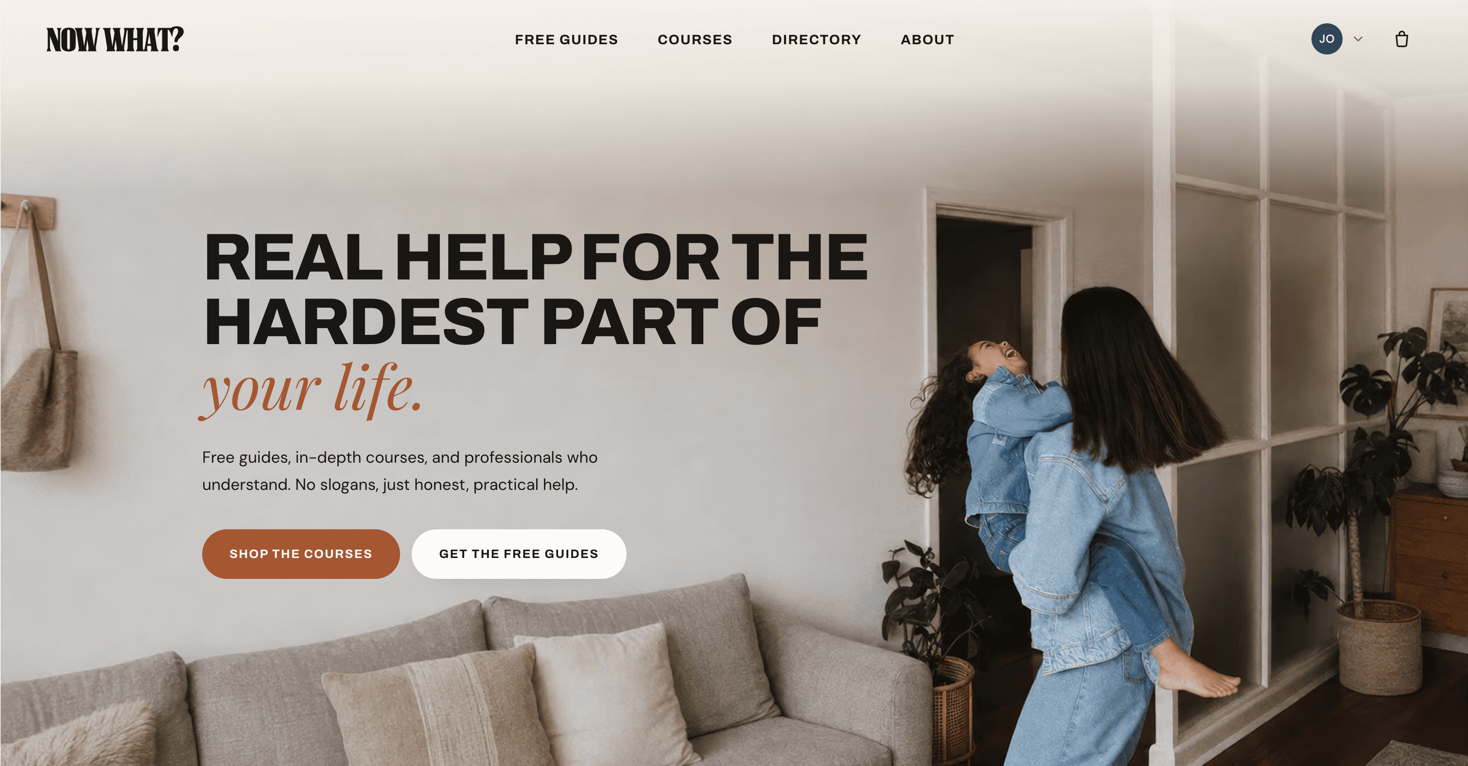 Now What’s public website introducing its free guides and paid courses.